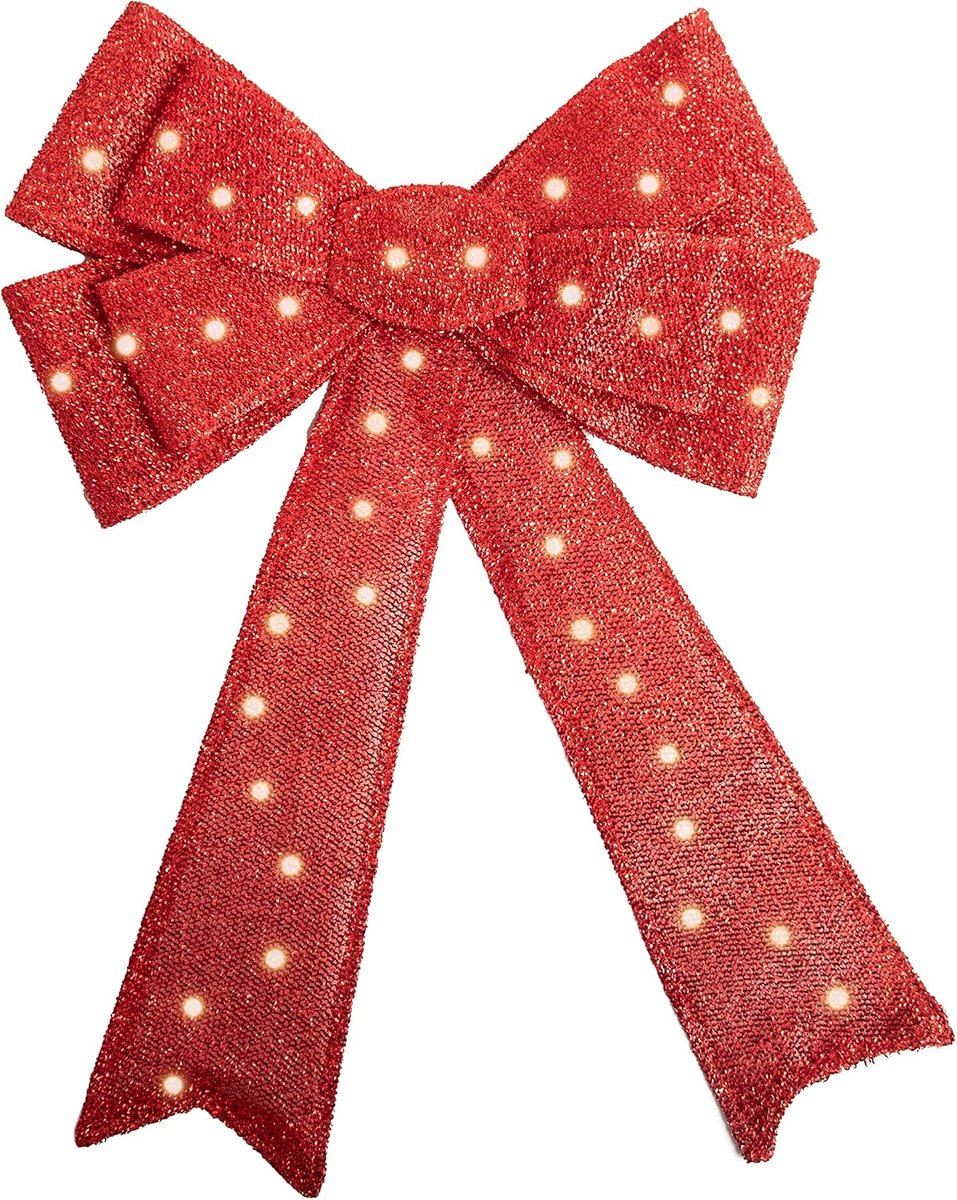 kerststrikken Rode kerstversiering - 60 cm Grote kerstdeurboog/kerstboomtopper Kerstdeurkransen Alternatief - Met 30 LED-verlichting …
