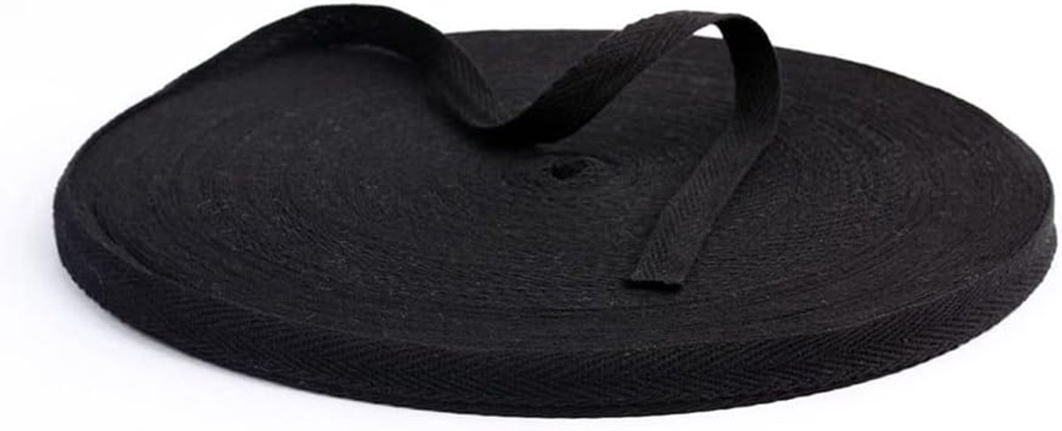 50 m/rol katoenen band, kleurrijk visgraatpatroon, keperband, naadband, biaisband, katoenweefsel voor doe-het-zelf handwerk, geschenkverpakkingen, kleding, naai-accessoires, 1 cm, zwart