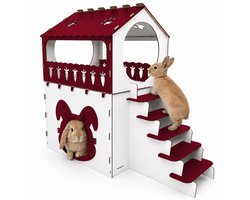 Konijnenhok – Cavia Kooi – Konijnenhok Binnen – Konijnenkooi – Cavia Hok – Konijnenhuis – Konijnenhok Groot – 2 Verdiepingen met Trap – Hooiruif – 70x45x65 cm