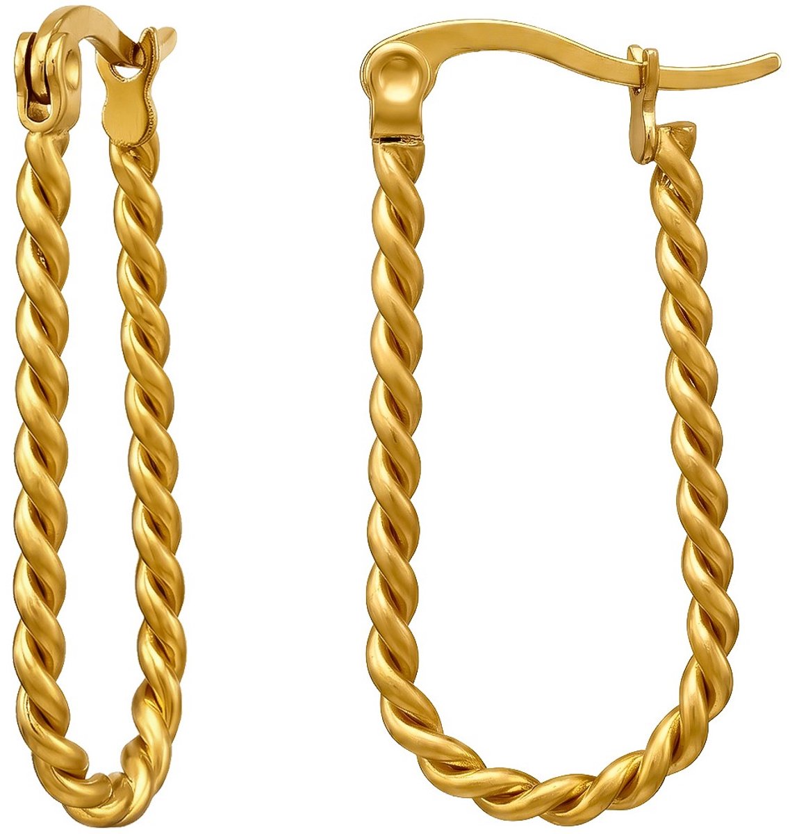 Joy Ibiza - rechthoek oorbellen - twisted oorringen - 30 mm met Franse sluiting - chirurgisch staal - ear party boho - bohemian style - ip/pvd goldplated t80