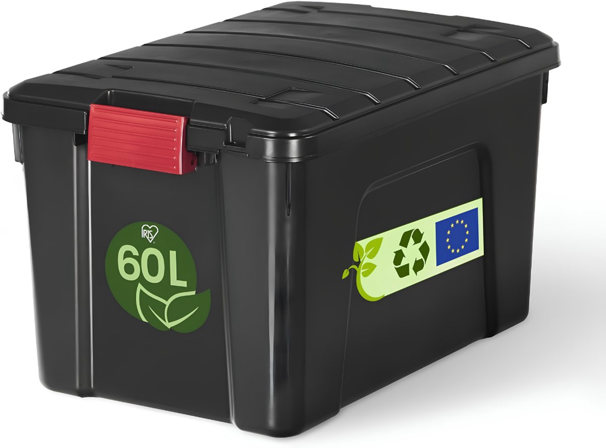 Lion® Opbergbox - Opbergdozen - 60L - Grote Plastic Opbergdoos - Zwart - 59cm x 40cm x 36cm