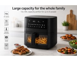 Air Fryer XXL 7.2L – 1850W – 11 Programma's – Kijkvenster – Zwart