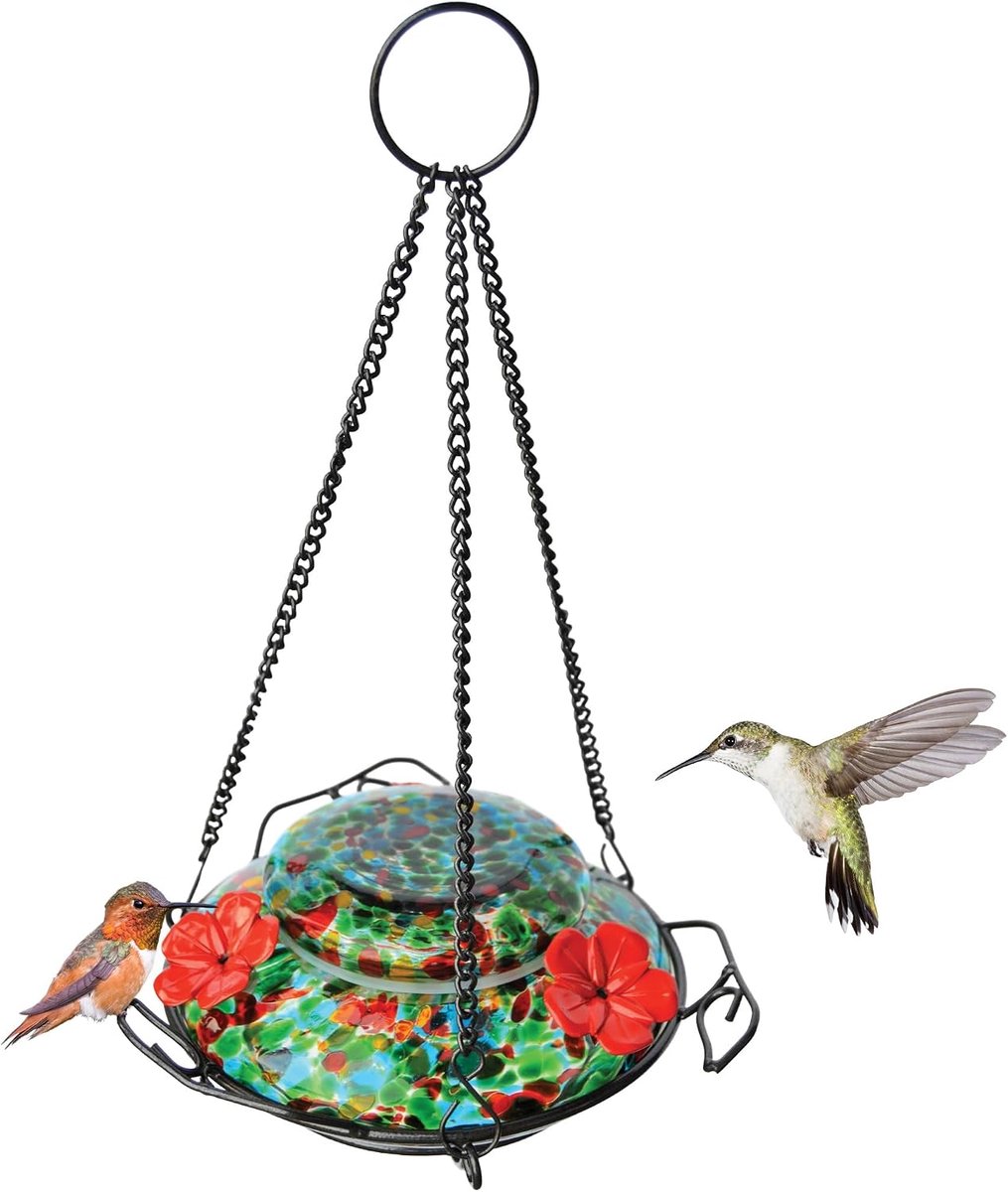 Hummingbird feeder blauw - handgeblazen glas - grote opening - decoratieve voederplaats - SnelShoppen