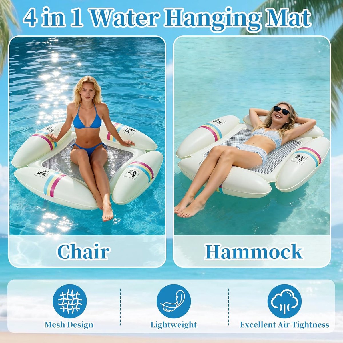 SnelShoppen - Vierkante Opblaasbare Hangmat, Opblaasbare Zwembad Float Stoel Lounge 4-in-1 Luchtmatras Water Hangmat tot 100kg voor Tuin, Camping, Fee
