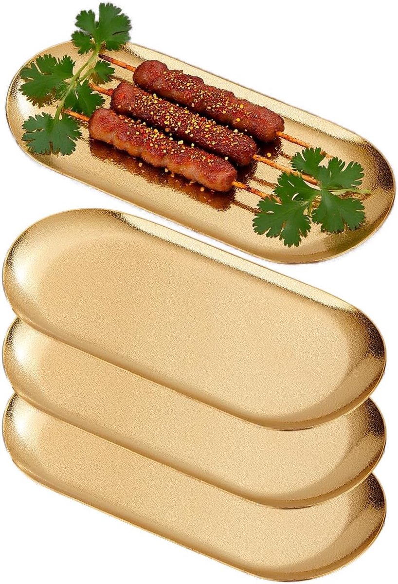 Platte Borden voor Voorgerecht 21x9cm,Set van 4,Kleine Dinerborden,Ovaal，Goud