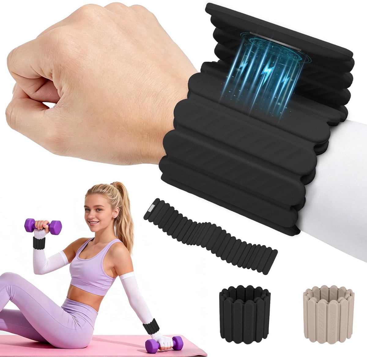 Pols- en enkelgewichten, set van 2, stapelbare magnetische verzwaarde armband voor dames, waterdichte siliconen armbeengewichten voor thuis, sportschool, training, hardlopen, yoga en