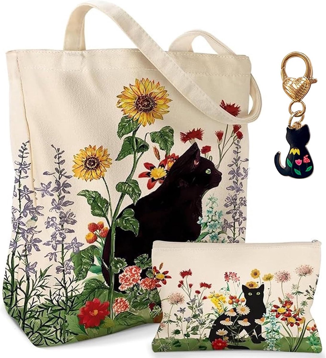 draagtas voor meisjes en make-uptas en 1 sleutelhanger set kattenmotief cadeaus voor kattenliefhebbers voor vrouwen leraren collega's verjaardag