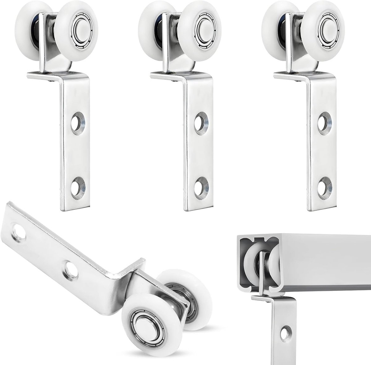 4 stuks schuifdeuren, looprails, douchecabine, looprollen, metalen assen, rolwagen, schuifdeurbeslag, voor schuifdeuren, zeer belastbaar en duurzaam, kleine bokrol, stille glijwielen, eenvoudige