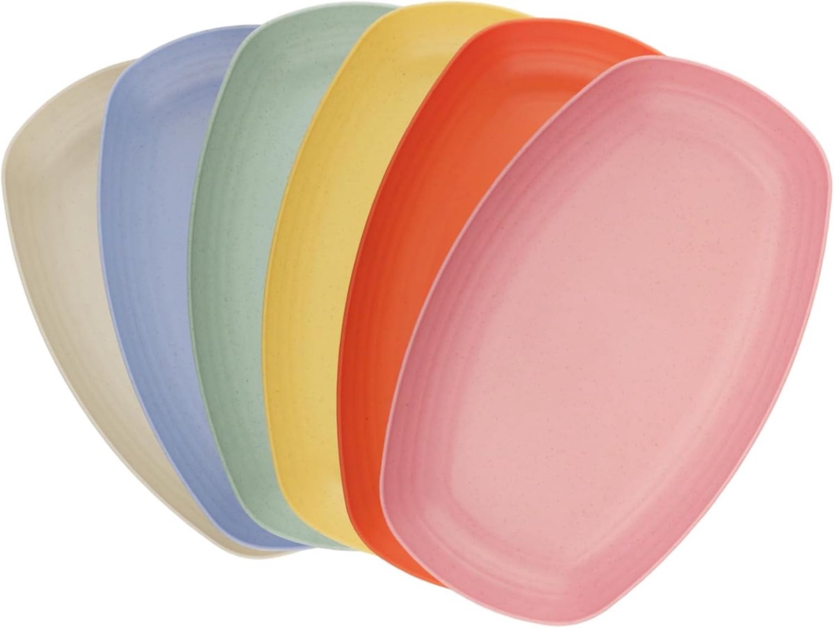6-delige set, diep, ovaal, bord | 6 kleuren, 29,2 x 17,6 cm, herbruikbaar, scheurvast, voor picknick, camping, tuin, buiten