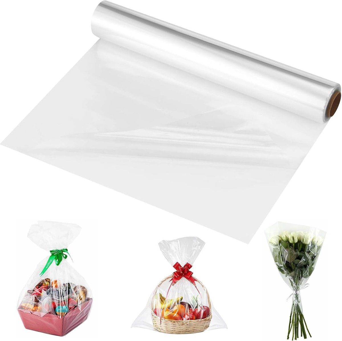 30mx80cm Clear Cellofaan Wrap, Verpakking Plastic Zakken Handig Gesneden en Gevouwen voor Verzending, Inpakpapierrol voor Bloemist Boeket Valentine Kerst Verjaardag Mand Bloem Pasen Craft Hampers Gift