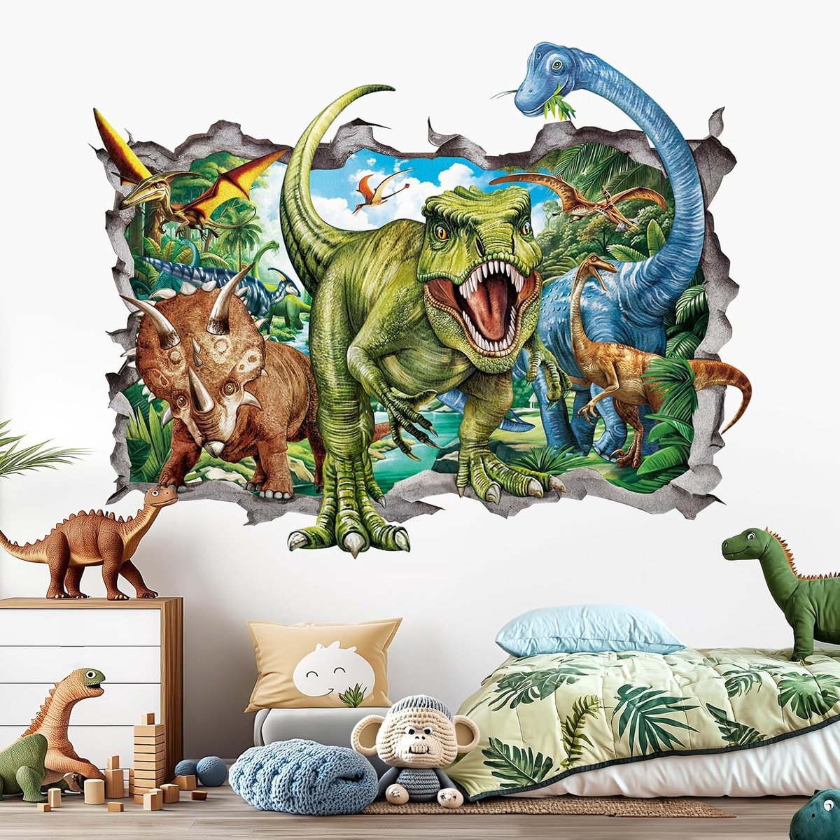 decalmile 3D Dinosaurus doorbreken Dino Jungle Jongens Muurstickers Stickers