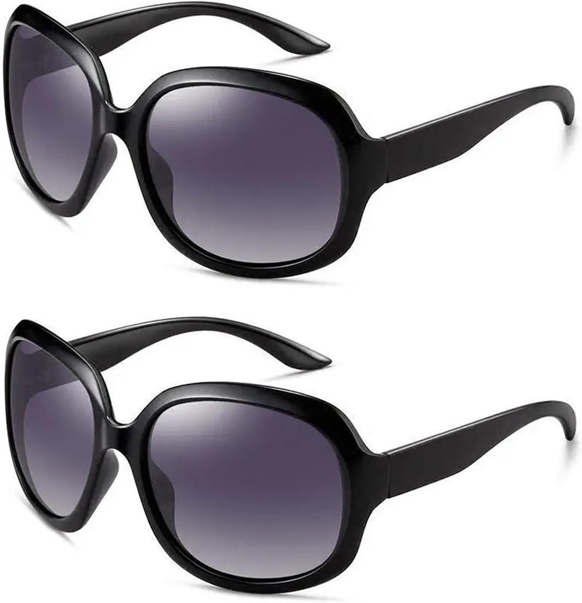 2 Paar Vrouwen Zonnebril Zwart, UV400 Bescherming Retro Oversized Zonnebril voor Vrouwen, Outdoor Grote Frame Anti-Glare Dames Bril voor Rijden Vissen Golf
