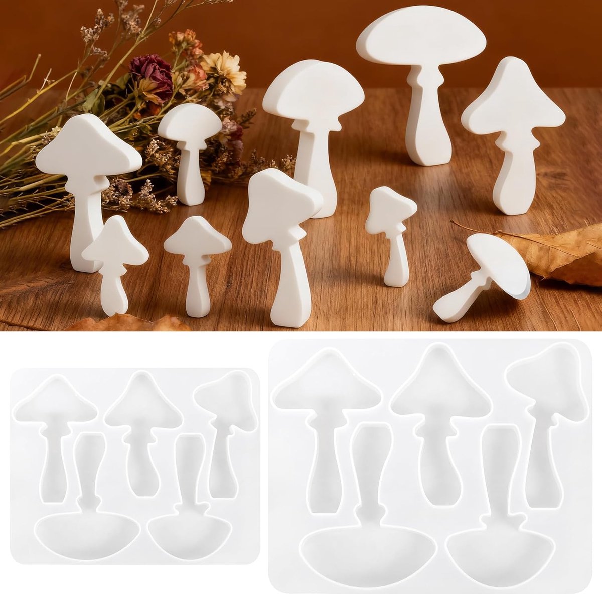 10 stuks siliconen mal paddenstoel, siliconen vormen gietvormen herfst | Gietvorm paddenstoel 3D, gietvormen siliconen herfst, epoxyharsvormen siliconen, voor knutselen, tafelblad ornament