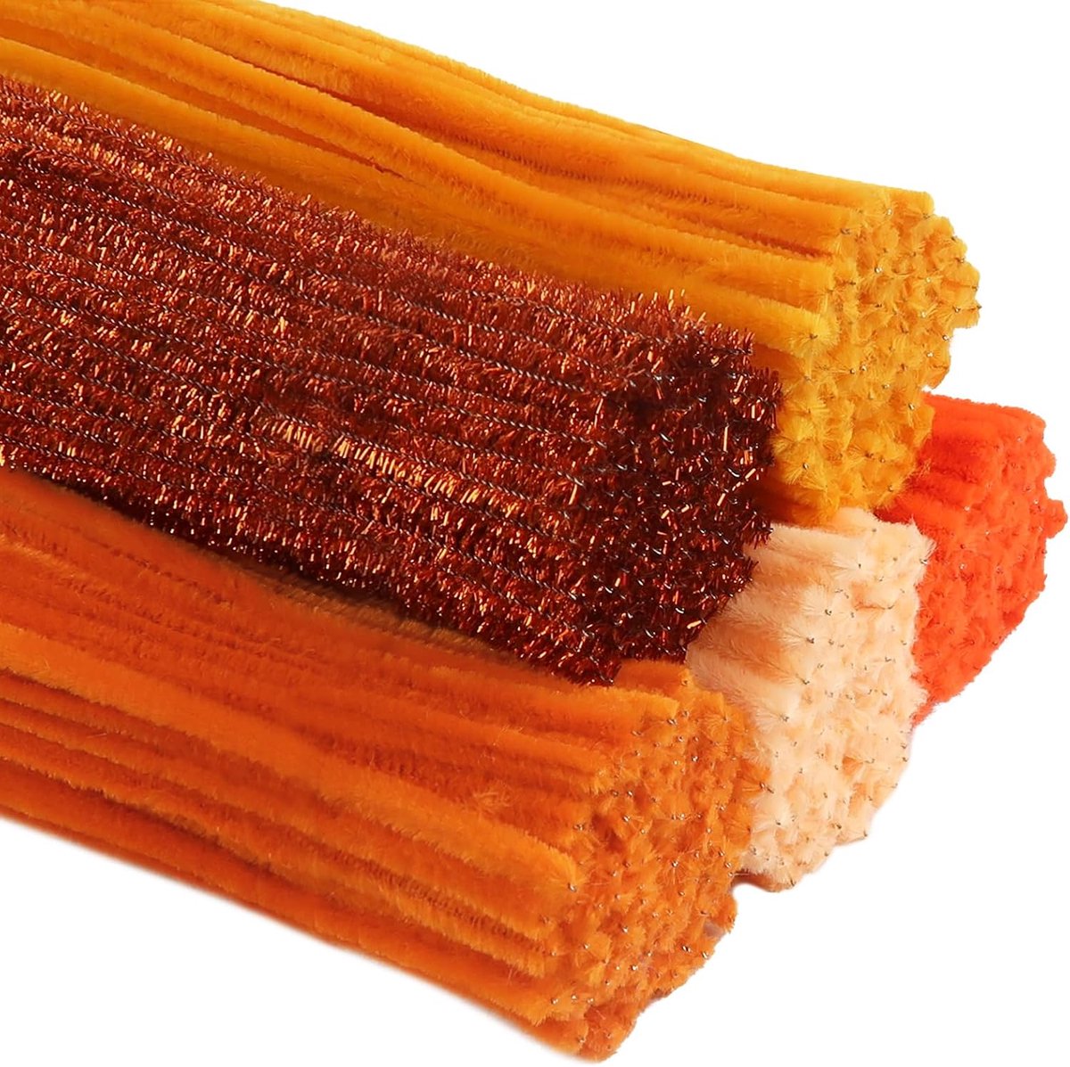 Pijpenreiniger, 5 verschillende oranje, om te knutselen, 400 stuks, chenilledraad, pijpenrager, lang, 30 cm x 6 mm, voor knutselen, bevat glitter pijpenragers voor doe-het-zelf knutselprojecten