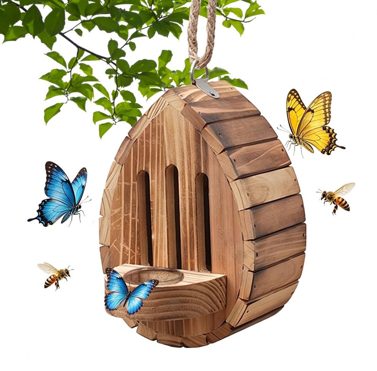 Namajunas - Vlinderhuis - Houten vlinder hotel - met touw en voeder station - weer bestendig insectenhotel - Hangend tuin decoratie - Nestel hulp voor wilde bijen - Geschikt voor verschillende insecten, zoals vlinder, motten en gaasvliegen