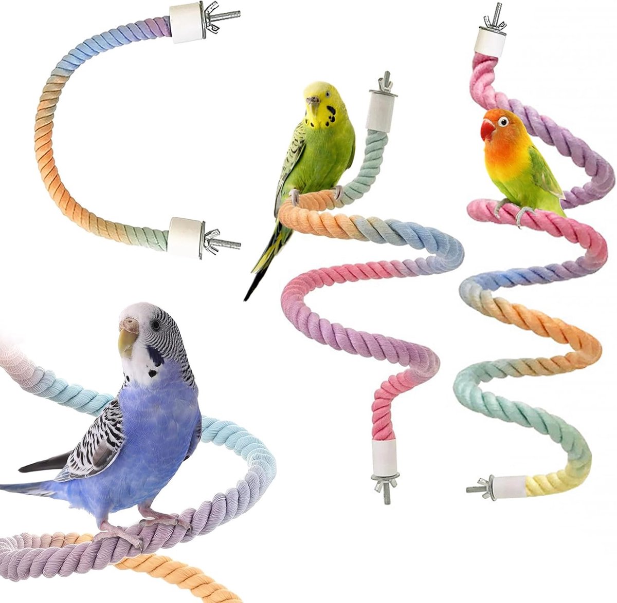 3 stuks gradiënt kleurrijke vogel touw baars standaard, vogelkooi klimtouw speelgoed accessoires, buigbaar klimmen, parkiet dwergpapegaaien valkparkieten spelen (15,7", 69,3 "B)