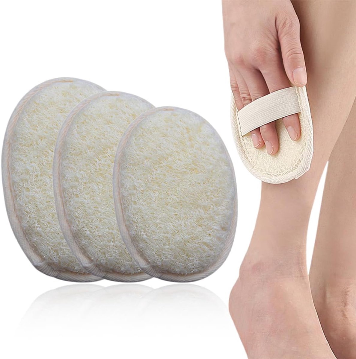 Luffe Badhandschoenen, 3 stuks Luffa washandjes, herbruikbare lufa-badaccessoires voor gezicht en rug (groot, medium en klein)