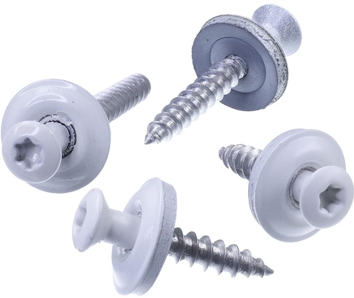 Dakpanschroef 4,5 x 45 mm, RAL 9010 zuiver wit, roestvrij staal A2, EPDM afdichtschijf 15 mm, TX/binnenzeskant, 100 stuks