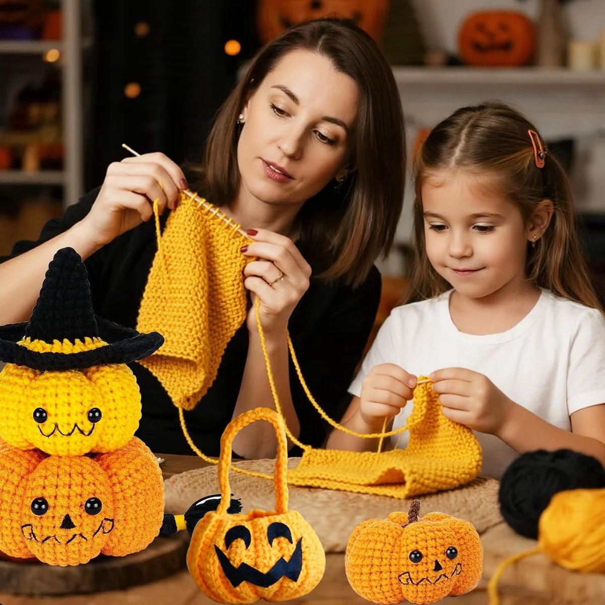 Haakset voor beginners, haakset, complete Halloween pompoen-breiset voor beginners, haaknaalden, garen, videocursus en handleiding (mogelijk niet beschikbaar in het Nederlands), doe-het-zelf haakset