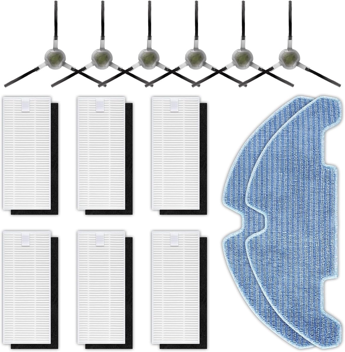 (14 stuks) M330 reserveonderdelen compatibel met Lefant M330 Pro robotstofzuiger, 6 zijborstels, 6 HEPA-filters met schuimfilter, 2 dweilpads, accessoireset