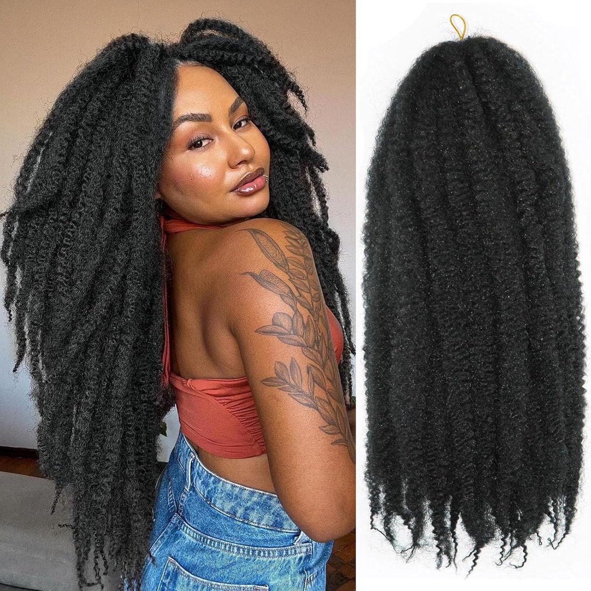 Marley Twist Vlechthaar Afro Kinky Krullend Cubaanse Twist Haar Marley Twists Gehaakte Vlechten Synthetische Senegalese Twists Gehaakte Hair Extensions voor Vrouwen (1b, 40,6 cm/6 stuks)