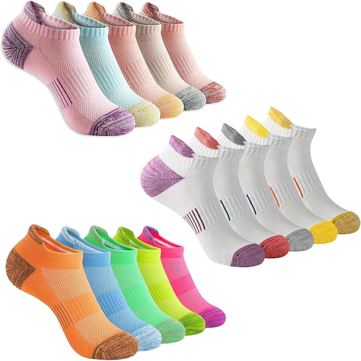 10 paar dames veelkleurige one size moderne hardloopsokken, casual antislip enkel laag uitgesneden atletische sokken, trainer hardloopsokken dames