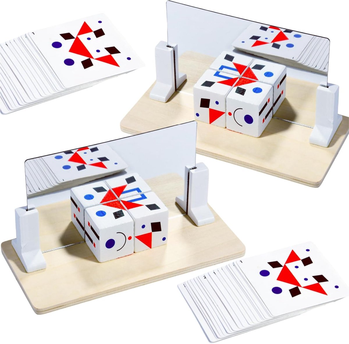 2 Houten Spiegelpuzzels – Educatief Denkspel voor Kinderen en Families, Logica en Patroonherkenning, Leerzaam Speelgoed Zonder Scherm