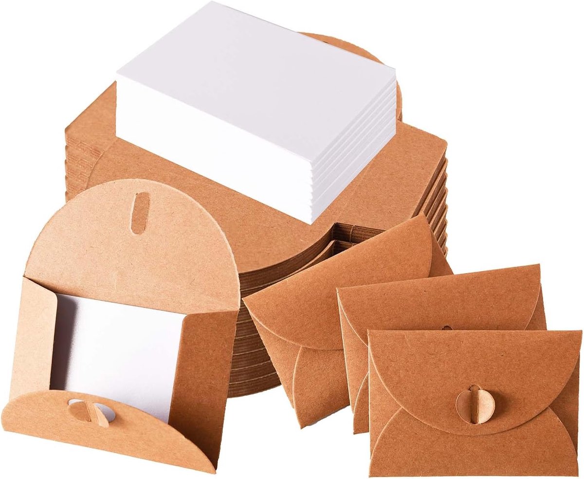enveloppen met blanco kaarten, kleine enveloppen, vintage mini-kraftpapier, enveloppen met hartsluiting voor cadeaukaarten, uitnodiging, doe-het-zelf bedankkaart (20 stuks)