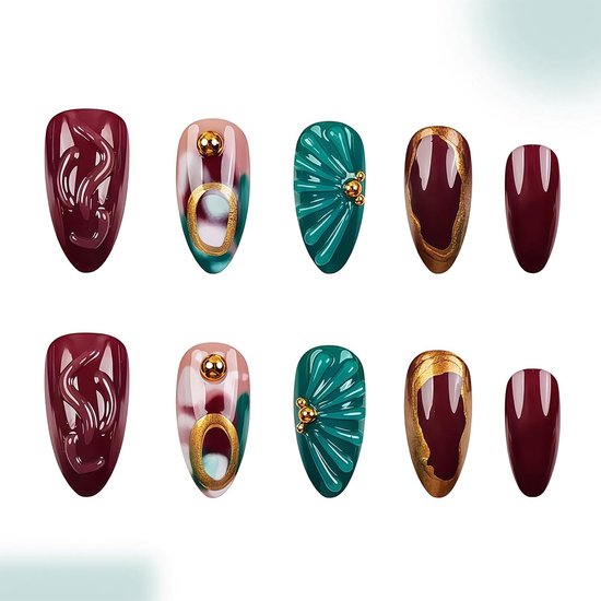 10 Stk Press On Nails, Handgemaakte Fake Nagels Amandel, Herbruikbare Acrylnagels voor vrouwen, Beginners voor feesten, reizen, dagelijks gebruik (Bruin, M) — afbeelding 2