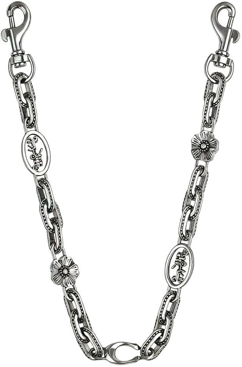 Ketting voor handtas, schoudertas, reservehandvat, bloemendecoratie, mode-accessoire, karabijnhaak, metaal, afneembaar koord (zilver)