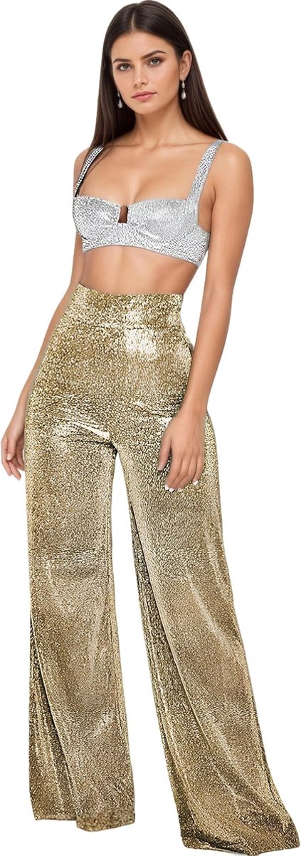 Flares Pailletten Broek voor Vrouwen Sprankelende Broek met Hoge Taille & Brede Pijpen Ontwerp Perfect voor Disco Party Clubwear & Streetwear Mode
