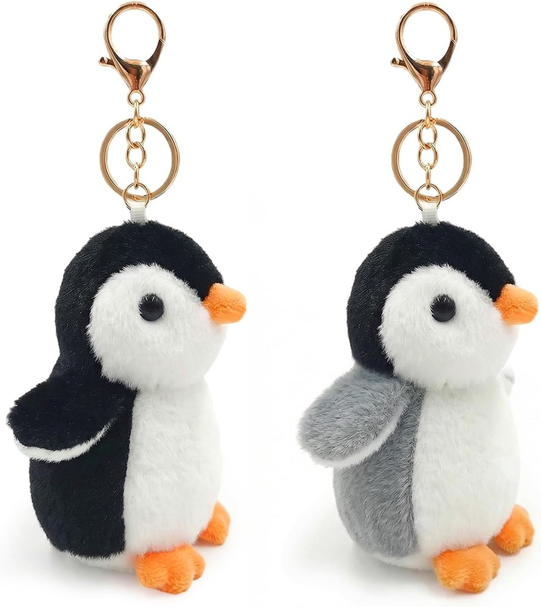 2 stuks sleutelhangers, pluche pinguïn, pinguïn sleutelhanger, zachte sleutelhanger, dier, pinguïn, voor vrouwen en meisjes, 10 cm, zwart en grijs