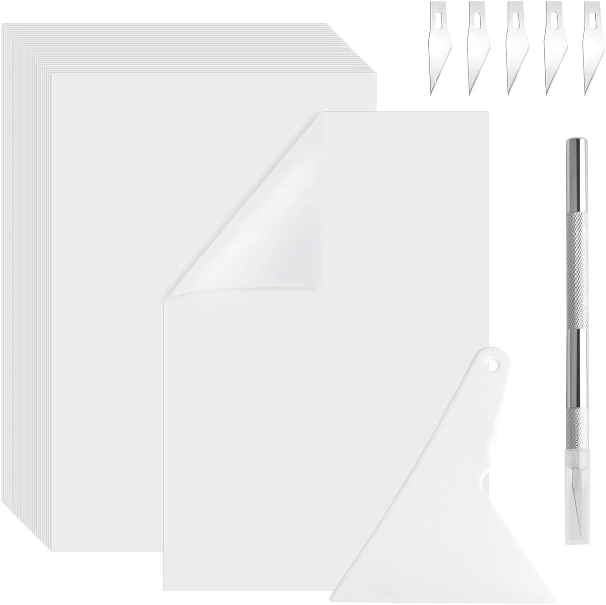 Siliconenpapier voor Diamond Painting, Diamant Schilderij Scheidpapier Dubbelzijdig, Dubbelzijdig Scheidpapier met Knutselmes Scalpel Set en Correctie-gereedschap, voor DIY Kunstwerk, 150 stuks