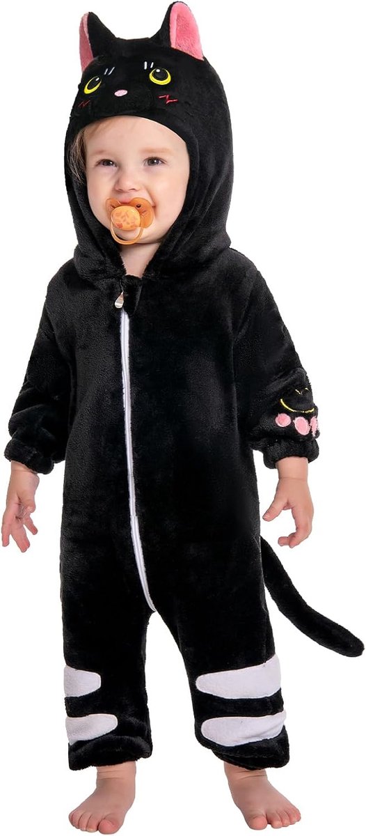 Baby Romper Unisex, Zachte Flanellen Pyjama, Dierenkostuum voor Baby, Cartoon Overall met Capuchon