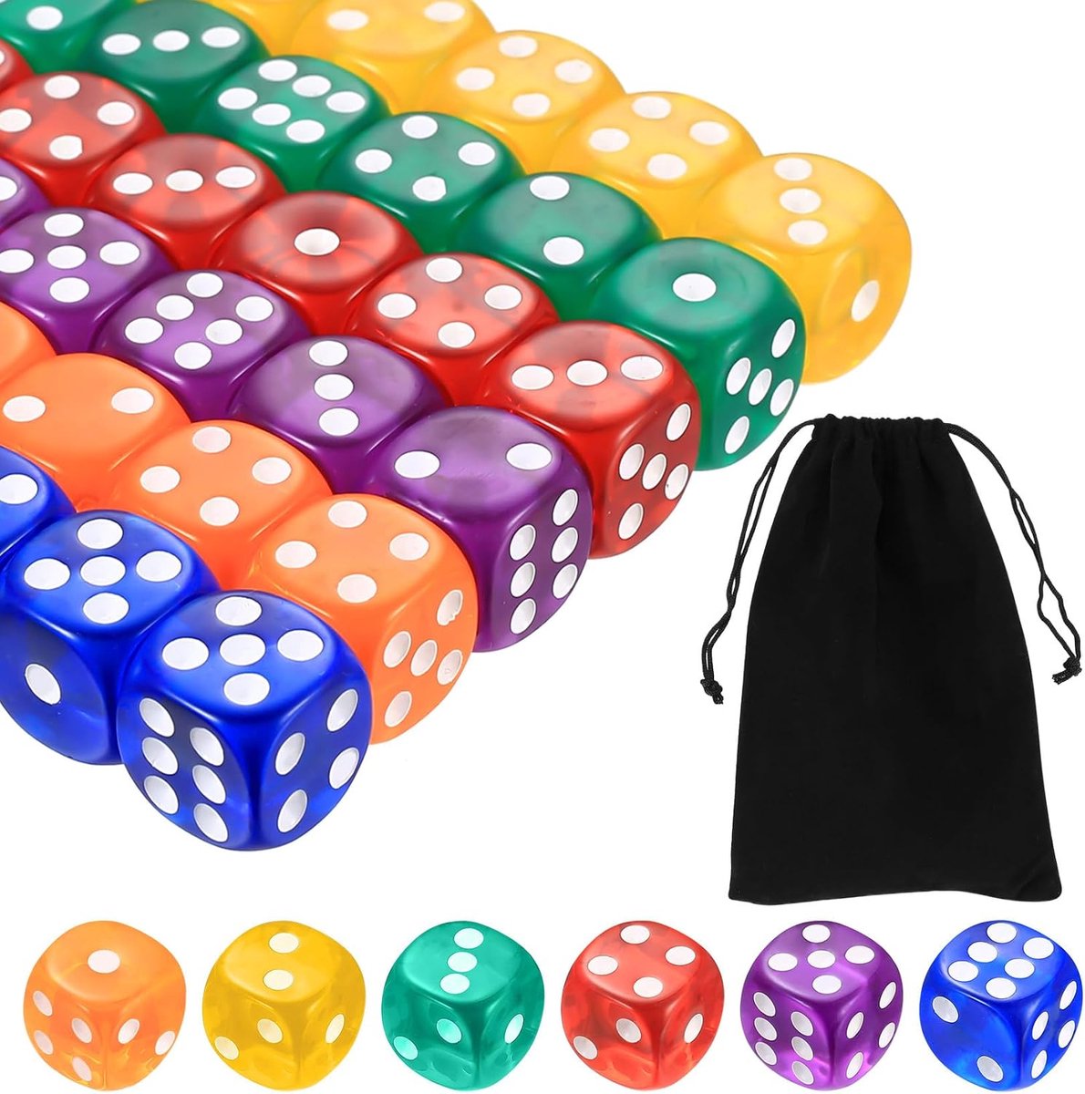 Set van 36 stuks veelkleurige 6-zijdige speeldobbelstenen, 16 mm afgeronde randen, bulksets voor Tenzi, Farkle, Yahtzee, Bunco, dobbelspel en wiskundespel