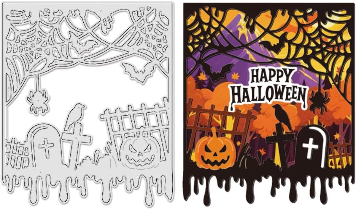 Metalen Snijmatrijzen Halloween Decor Die Cut Embossing Snijmalsen Pompoen Snijmalsen voor Kaarten Maken Papier Knipsel Fotolijst Decor DIY Scrapbooking 11,6x13,7cm