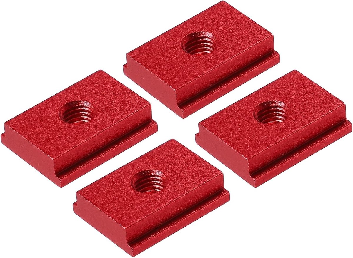 METERXITY Aluminium t-track (4 stuks, 1,2 inch, M8, rood) - T-schuifregelaar voor T-sleuf verstekschuif, dubbelgesneden en voorgeboorde montagegaten, toepassen op houtbewerking/armaturen/crosscut