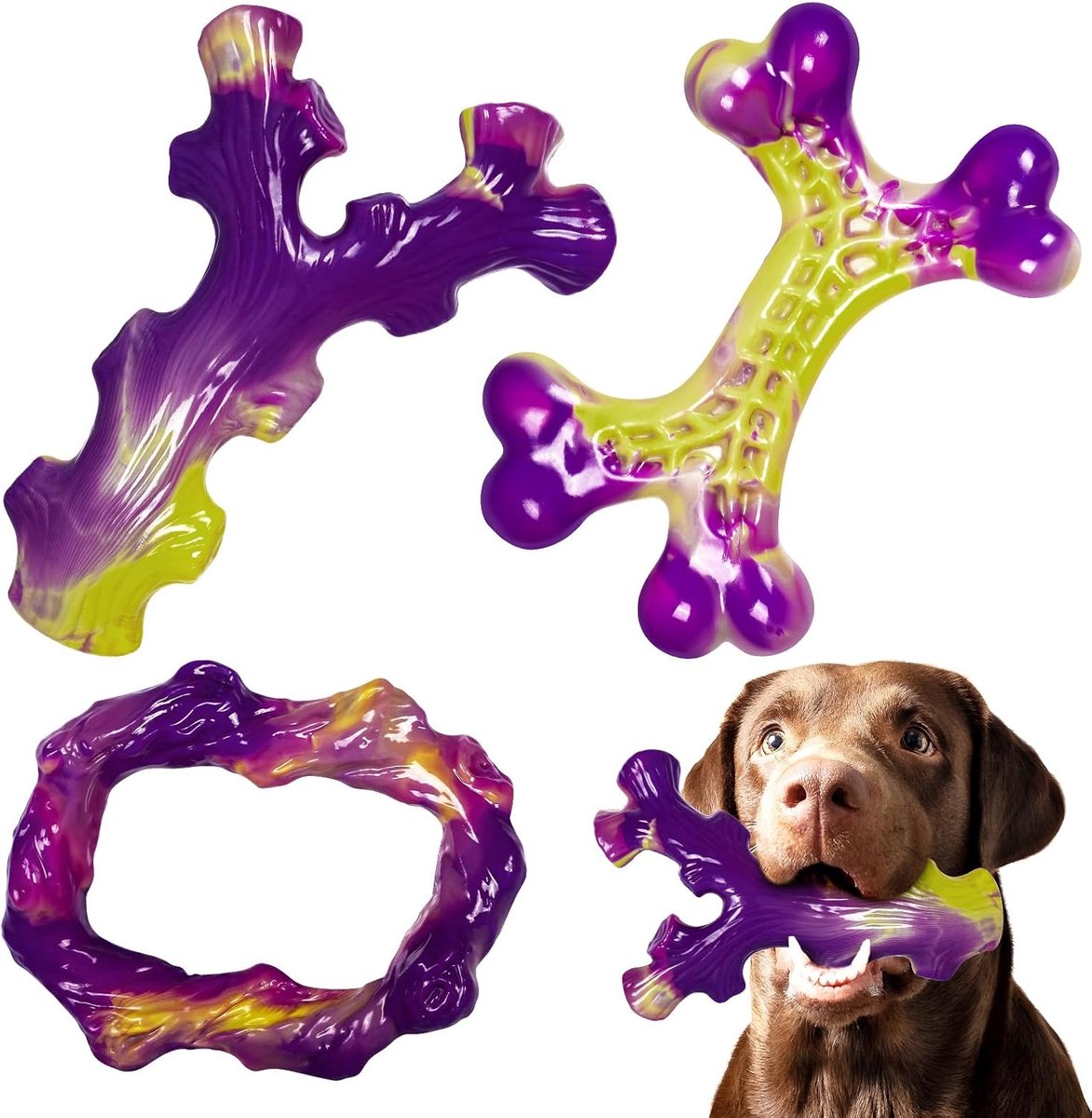 Onverwoestbaar 3-delig pakket: hard kauwspeelgoed voor honden voor agressieve kauwers, speelgoed voor honden voor middelgrote tot grote honden, onverwoestbaar hondenspeelgoed