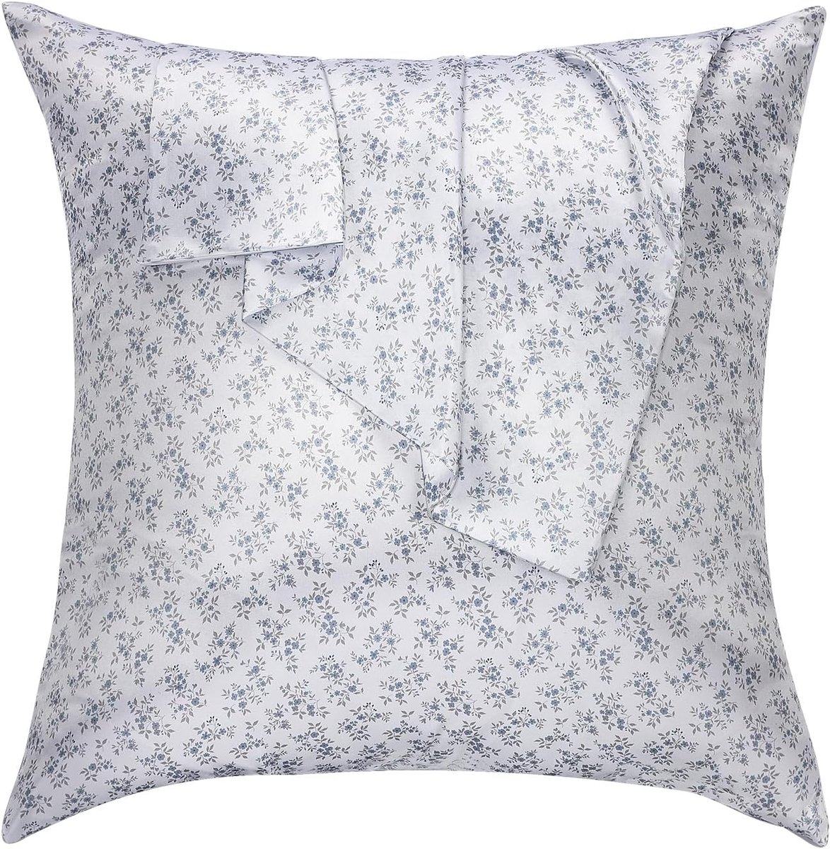 Zijdeachtige Satijnen Kussenhoes met Rits, Polyester Satijnen Kussenhoes voor Haar, Gladde Bloemenprint met Donkerblauw Bloemen, 50 x 50 cm