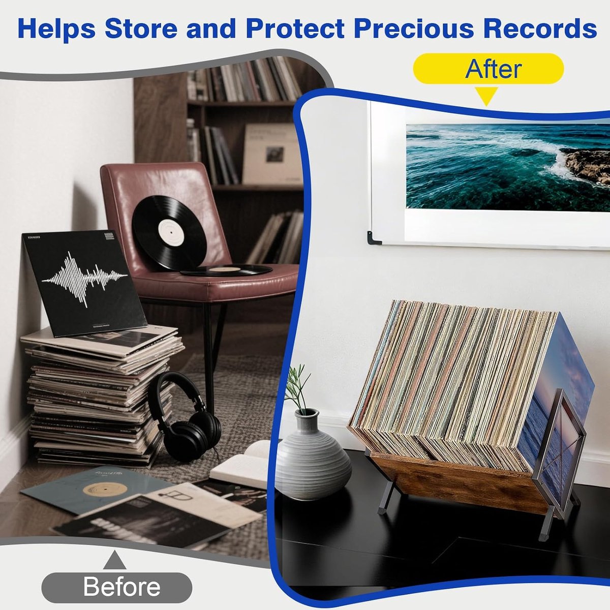 80-100 Lp's Platenstandaard, 40 * 30 * 30 cm | Vinylplank Met 1 Laag En Antislip Scheidingsklem, Organizer Voor Cd's, Albums, Tijdschriften En Boeken