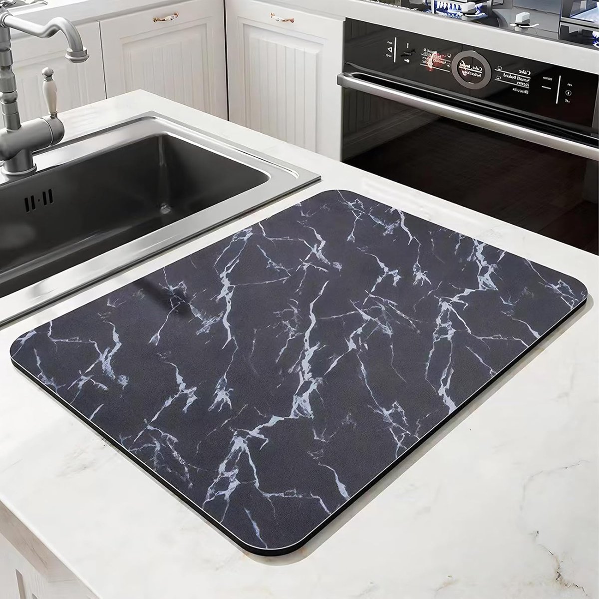Afdruipmat, 40 x 60 cm, kiezelstenen tapijt voor keuken en badkamer, bescherming voor de keuken, antislip en sneldrogend, machinewasbaar
