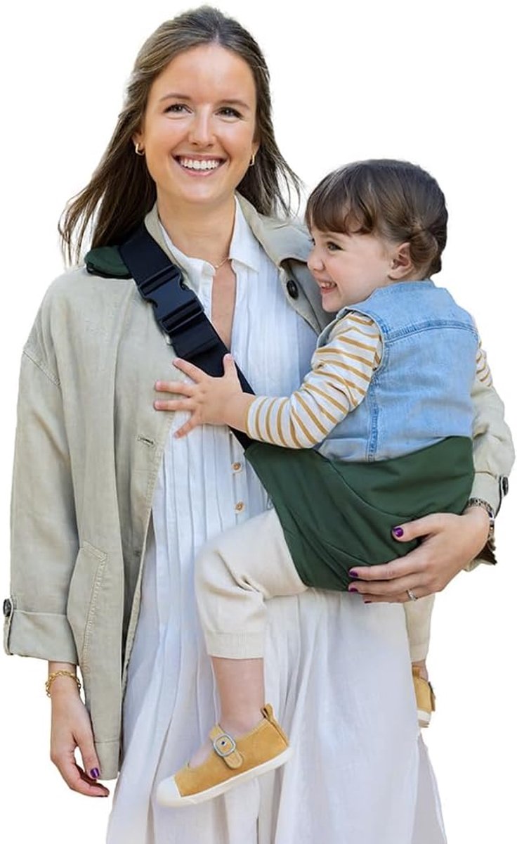 Catch, kinderdrager zijbabydraagdoek, draagtassen voor baby's van 9 tot 48 maanden, 100% katoen, schouderbescherming, verstelbaar, ergonomisch, antislip, groen