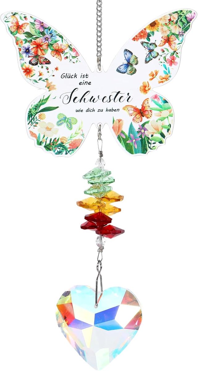zuscadeau, vlinder-zonnevanger, geluksbrenger, kristallen hanger, zustercadeau, verjaardag, moederdagcadeau, voor Kerstmis, Pasen, afstuderen en jubileum