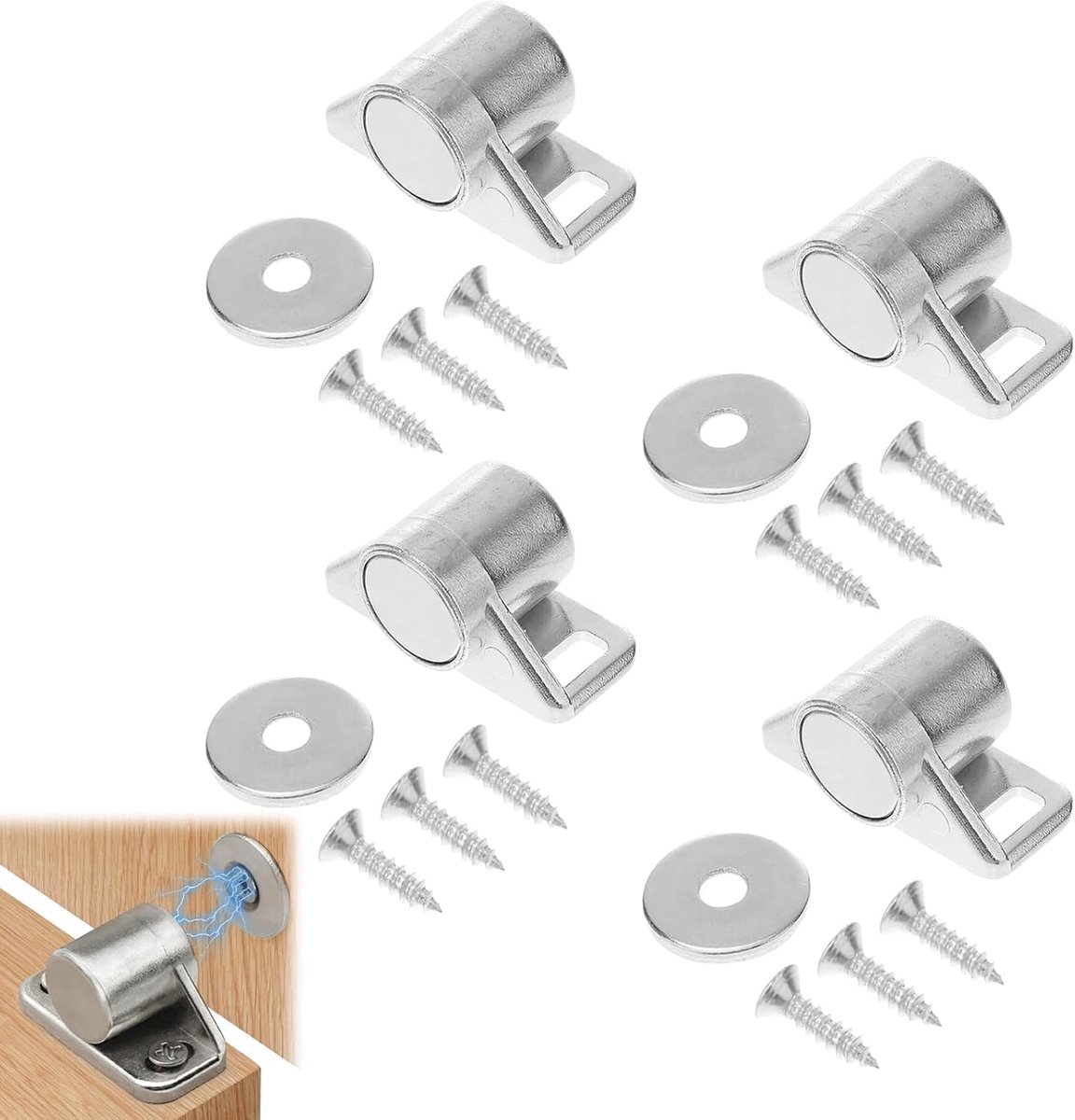 4 Stuks Magneetsnapper Ronde, Magneten Van Zinklegering Kasten, Imanes Mueble Plata Ronde, Imanes Armario Potentes, Voor Kastdeuren, Laden, Balkondeur, Meubels (Zilver)