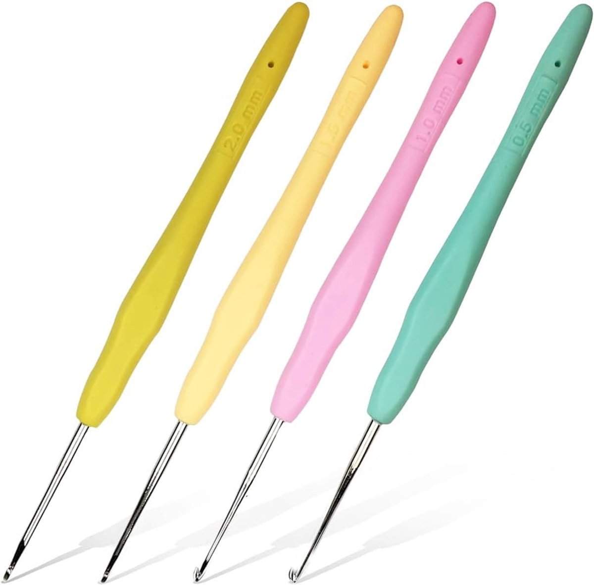 Haaknaalden, 4 maten, haaknaalden met ergonomische, zachte, antislip siliconen handgrepen, haaknaaldenset, haaknaaldenset, haaknaaldenset