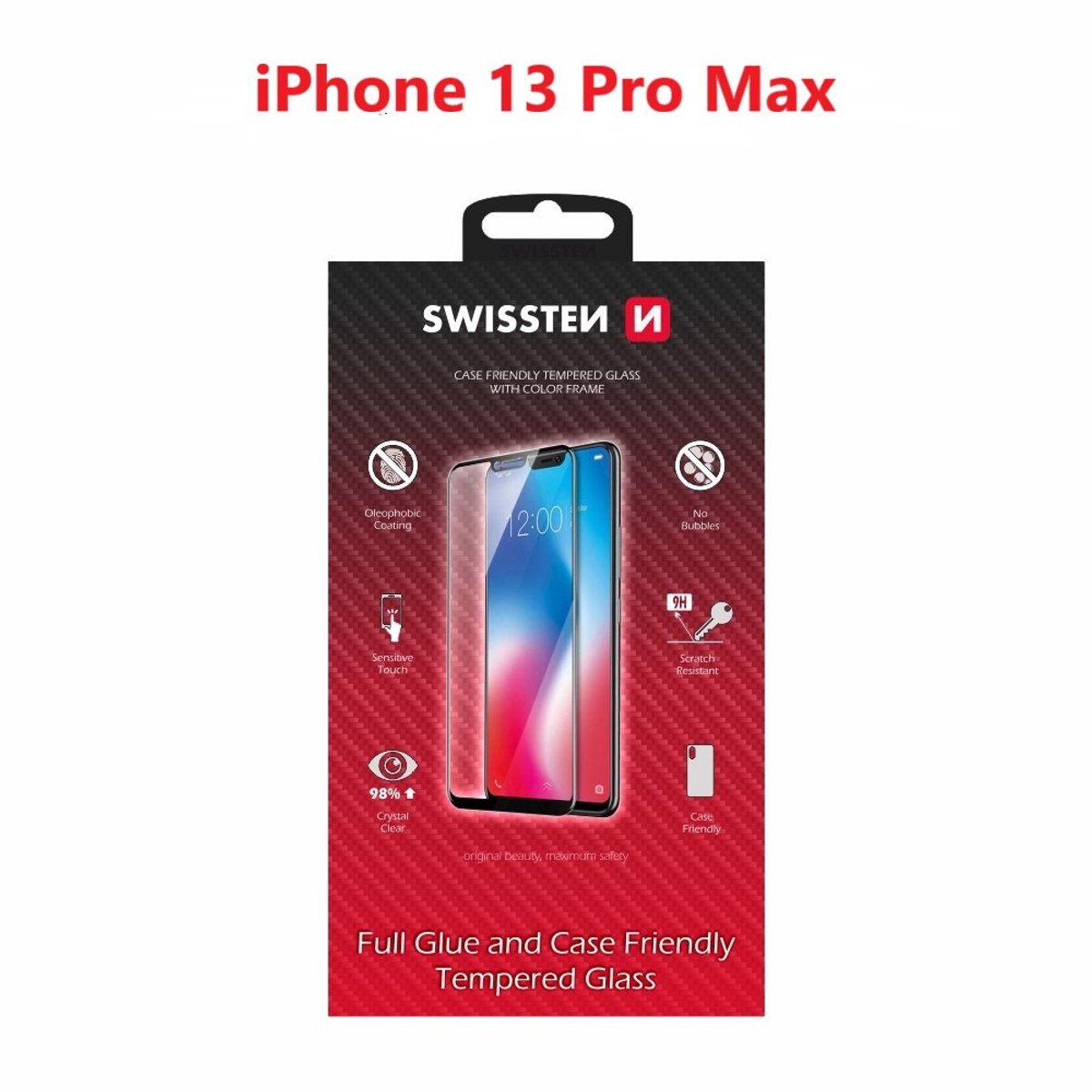 Swissten iPhone 13 Pro Max Tempered Glass - 54501802 - Full Glue - Black
