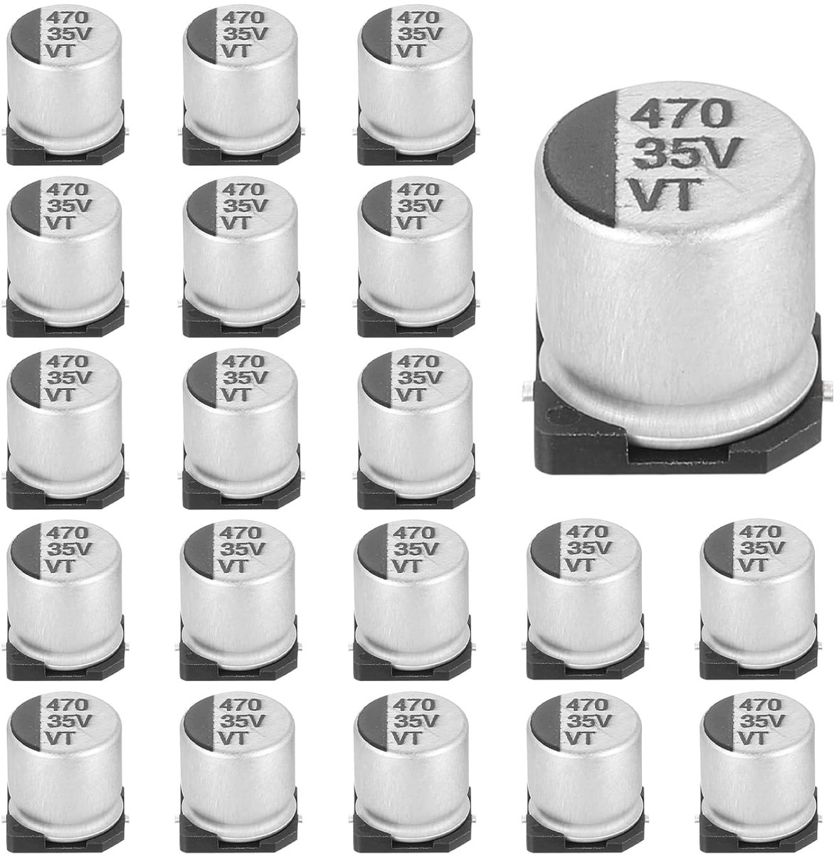 470uF 35V aluminium elektrolytische condensatoren lage impedantie oppervlaktemontage elektrolytische condensator voor tv computer printplaat DIY elektronische projecten 10 x 10,5 mm 20 stuks
