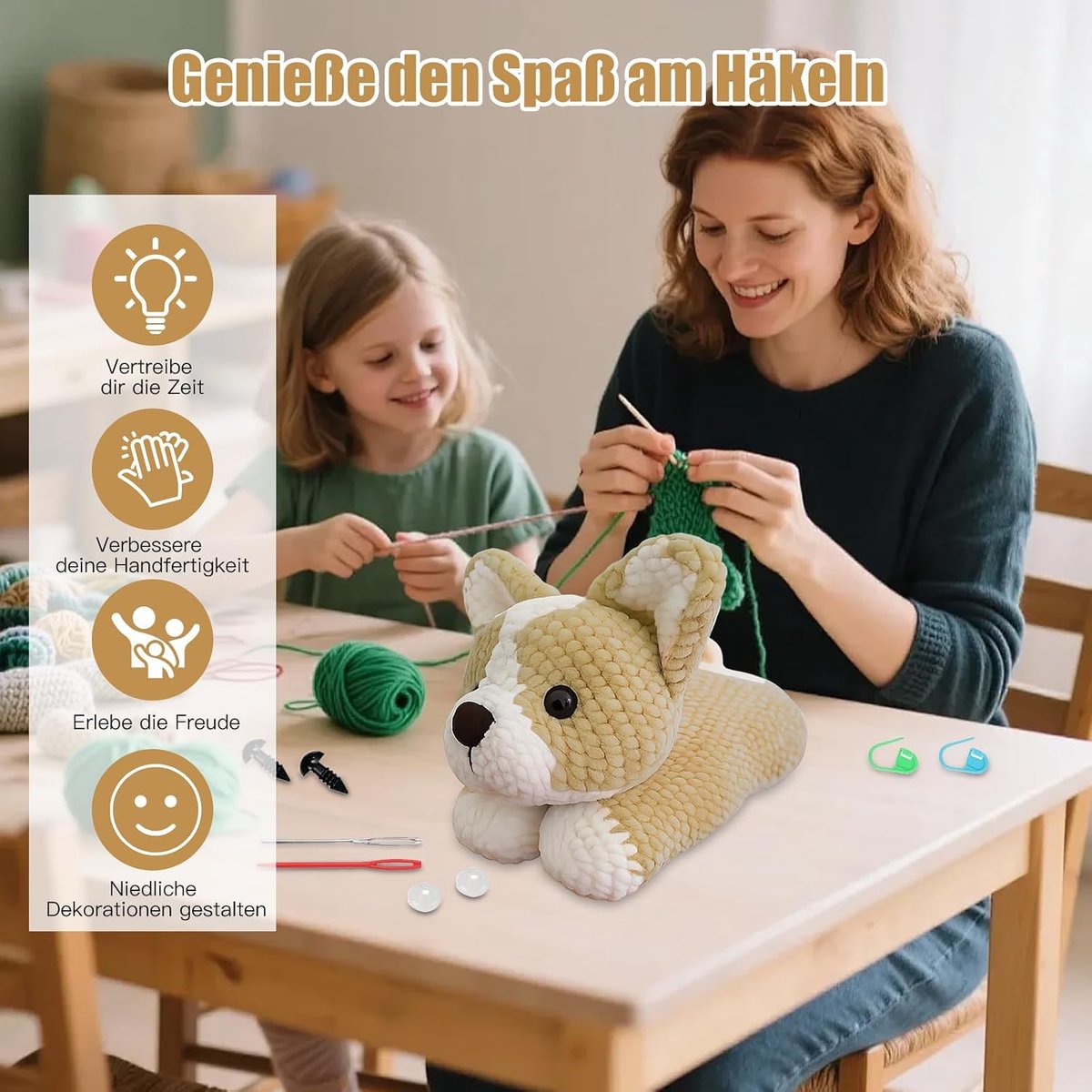 Haakset voor beginners, complete haakset met video-instructies, eenvoudige doe-het-zelf haakdieren, perfect voor beginners en kinderen, haakset voor beginners om te ontspannen en cadeau