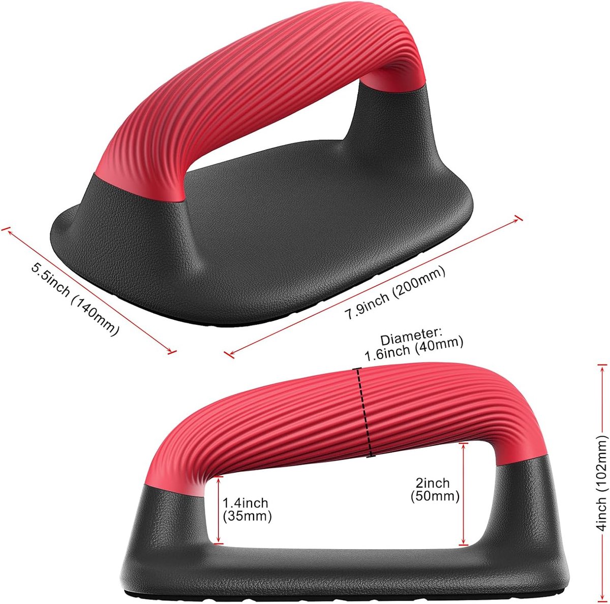 Push-up bars, push-ups stands, anti-slip zachte plastic push-up handgrepen, onderkant anti-slip pad, krachttraining apparatuur, perfect voor vloertraining, oefening zwart en rood