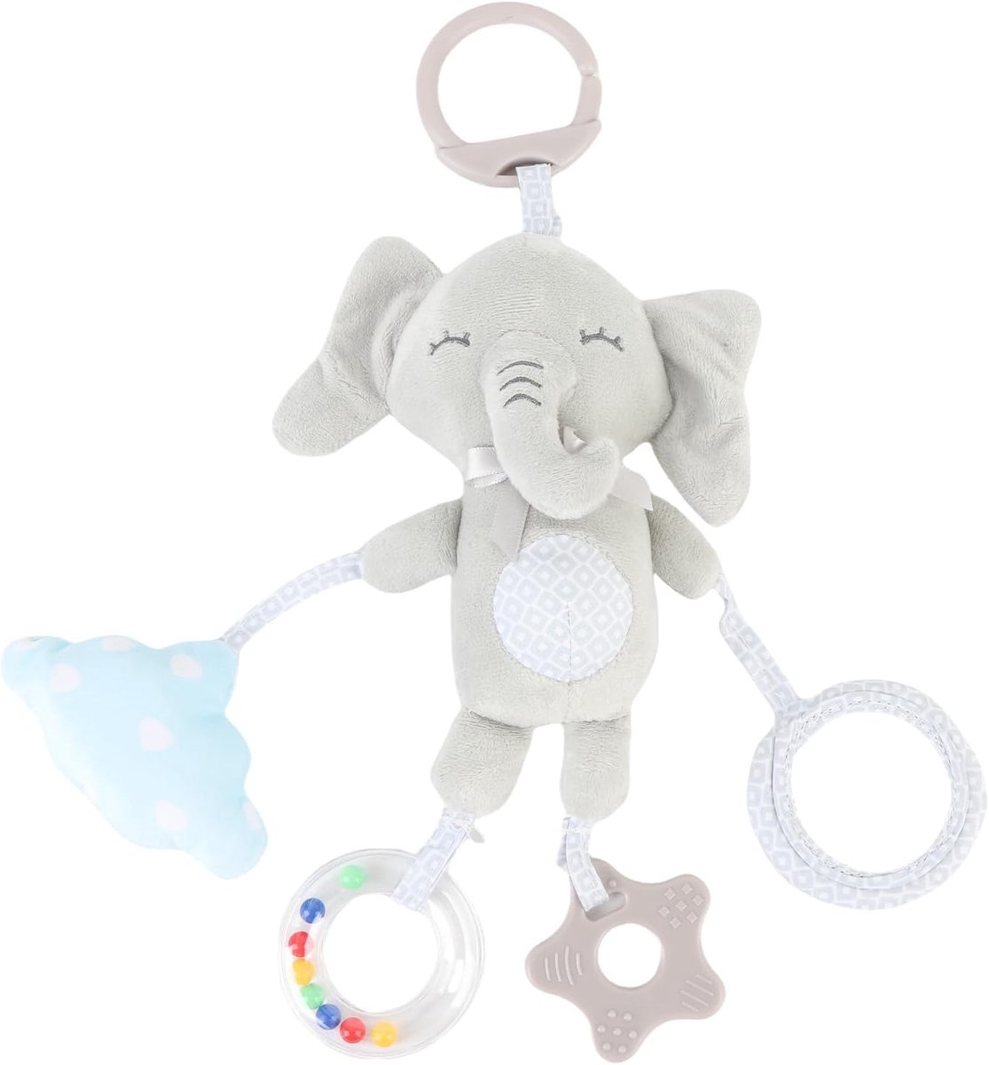 Score voor hangende rammelaars voor de wieg voor pasgeborenen, sensorisch speelgoed voor kinderwagen Plusino draagbaar, windenergie speelgoed pluche voor kinderwagen, clip voor